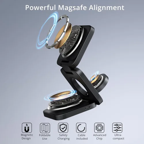 Miniatura 7 de Soporte de cargador inalámbrico 3 en 1, cargador magnético LULULOOK de 15 W, estación de carga rápida inalámbrica para iPhone 16/15/14, cargador