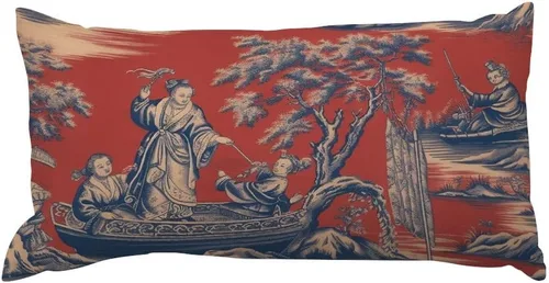 Miniatura 37 de Chinoiserie Throw Pillow Case Red Peony Floral Lumbar Pillowcases Asian Style Decorative Pillow Home Cotton Linen 12x18 Rustic Cushion Cover for