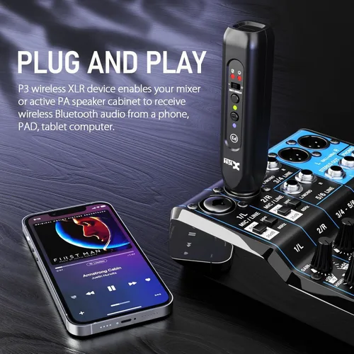 Miniatura 5 de Xvive P3 Receptor Bluetooth XLR Inalámbrico, Adaptador Bluetooth para Altavoces, Mezclador de Audio, Sistemas de Sonido, Sistemas de DJ, Recargable
