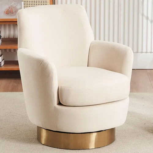 LUCKHAO Silla giratoria de barril, de acento, giratoria, redonda, moderna, tapizada en terciopelo con respaldo alto, sillón de sofá individual, gira