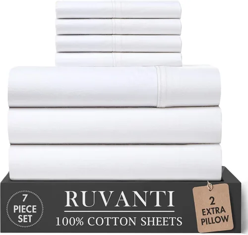 Miniatura 45 de RUVANTI 6 Piezas Sábanas de Algodón - 100% Algodón Natural Suave, Ligeras y Transpirables Sábanas de Percal Crujiente, Sábanas de Cama Tamaño Full