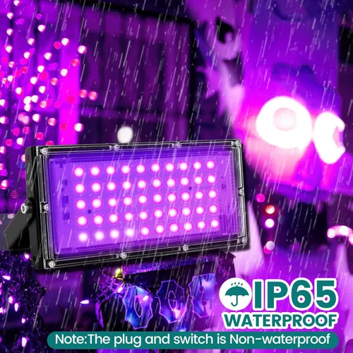 Miniatura 4 de Luces negras de 50 W para fiesta brillante, luz negra de alta potencia para iCreating de 395 nm, luz negra UV, reflector, luces negras moradas