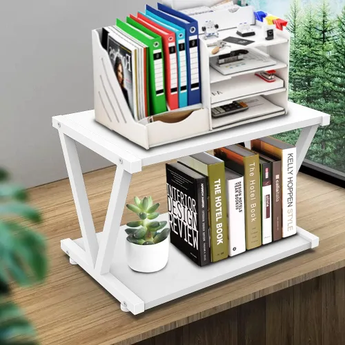 Miniatura 7 de VEDECASA Soporte de escritorio retro para impresora con 2 niveles de madera, estante de madera rústico industrial para granja, organizador de libros