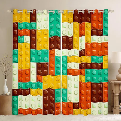 Miniatura 10 de Feelyou Cortinas de ventana de bloque de construcción para dormitorio, 38 pulgadas de ancho x 45 pulgadas de largo, 2 paneles de estilo ladrillo
