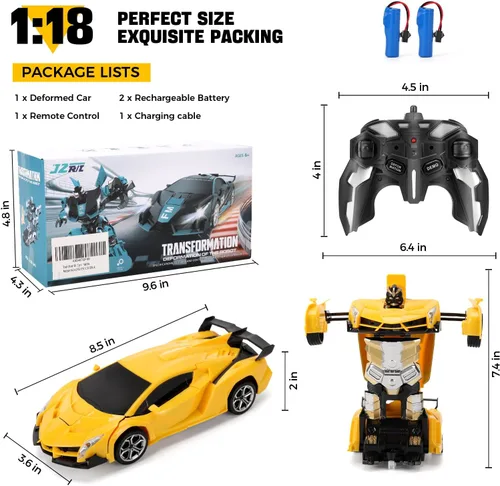 Miniatura 6 de Blackma Auto a control remoto – Transformación, deformación con un botón y deriva giratoria de 360°, auto RC robot transformable con luz LED
