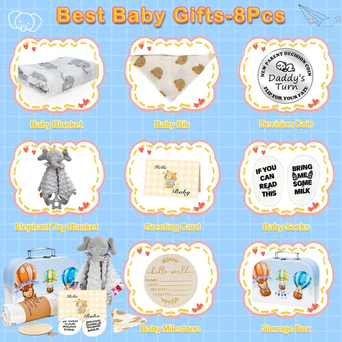 Miniatura 2 de Juego de cestas de regalo para bebé, 8 unidades, artículos esenciales para recién nacidos, cestas de regalo para recién nacidos, cestas de regalo