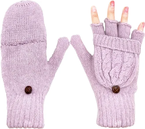 Miniatura 84 de Beurlike Guantes de invierno para mujer, de lana cálida, a prueba de viento, convertibles, sin dedos