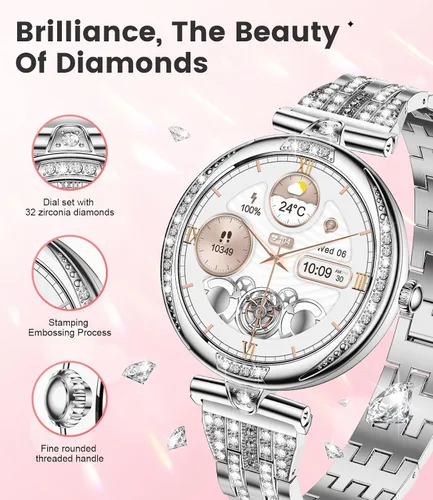 Miniatura 4 de LIGE Relojes inteligentes para mujer (respuestahacer llamadas) con diamantes, reloj inteligente AMOLED de 1.19 pulgadas con monitor de frecuencia