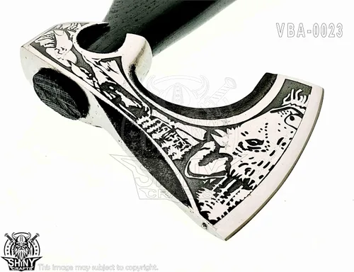 Miniatura 4 de Axes Hacha vikinga hecha a mano Hacha de batalla nórdica con cabeza de acero al carbono y diseño de grabado negro, mango de madera de fresno
