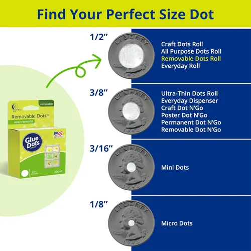 Miniatura 4 de Glue Dots, Puntos extraíbles, de doble cara, 1/2", .5 pulgadas, 200 puntos, cinta adhesiva para manualidades, puntos de pegamento adhesivo adhesivo