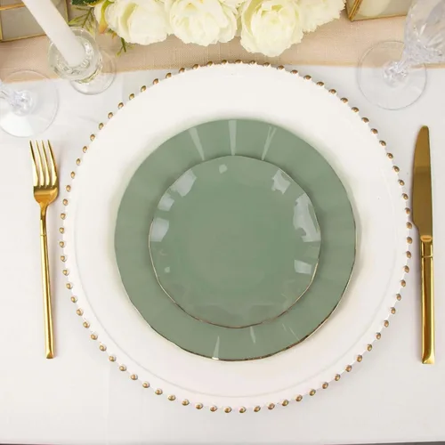 Miniatura 96 de Tableclothsfactory Paquete de 10 platos redondos de plástico negro de 6 pulgadas para ensalada de postre, platos desechables con borde ondulado