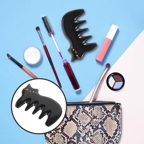 Miniatura 6 de FOMIYES Ox Horn Gua Sha - Peine masajeador de cuero cabelludo – Herramienta de raspado negro de 5 dientes para masaje de cabeza, cuello, hombros