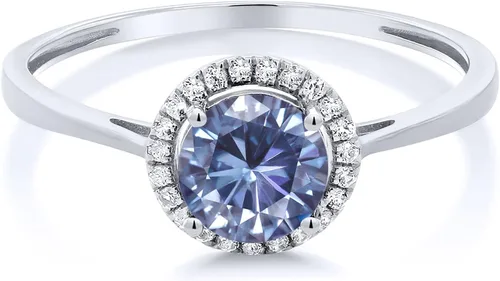 Miniatura 53 de Gem Stone King Anillo de compromiso de boda de oro blanco de 10 quilates con piedra natal y halo de diamantes Redondo de 0.236 in Anillo de oro