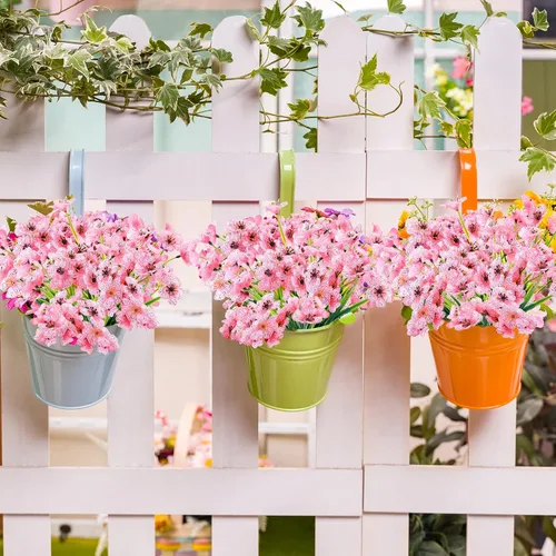 Miniatura 4 de Jutom 24 piezas de flores artificiales para decoración al aire libre, flores sintéticas de seda resistentes a los rayos UV, plantas a granel, Azul
