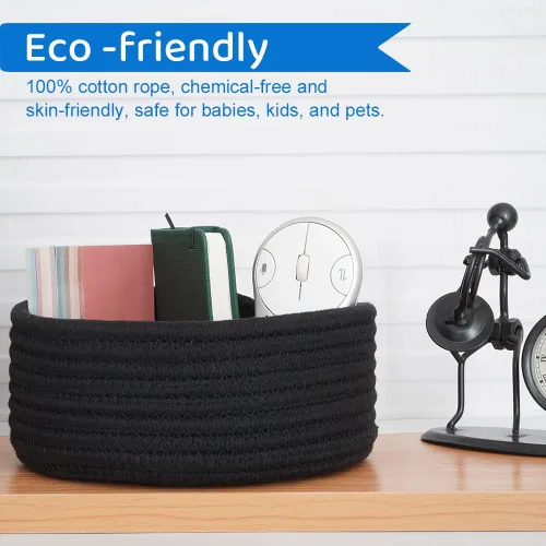 Miniatura 5 de Paquete de 2 cestas pequeñas de almacenamiento tejidas, cubos de algodón redondos de 7.5 pulgadas para organizar joyas, accesorios de escritorio