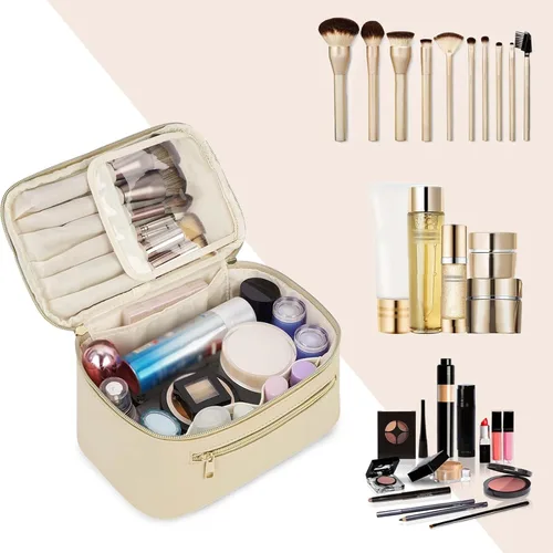 Miniatura 6 de Bolsa de maquillaje Wandering Nature, estuche organizador de viaje para maquillaje y brochas de cosméticos para mujer en cuero vegano ecológico