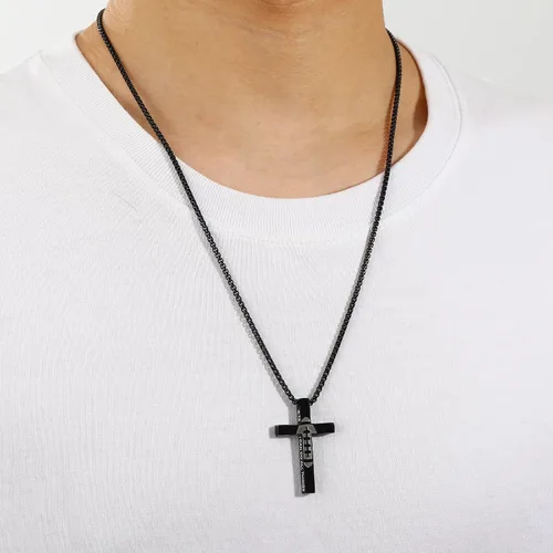 Miniatura 3 de Collar de cruz con versículo bíblico de fútbol para niños y hombres, cadena con colgante de acero inoxidable, joyería de regalo para hijo, niños