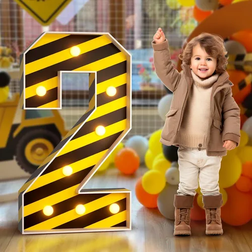 Miniatura 7 de imprsv Decoraciones de béisbol con números de marquesina de 2º cumpleaños: 3 pies de gran luz número 2 Decoración de fiesta de dos años de edad
