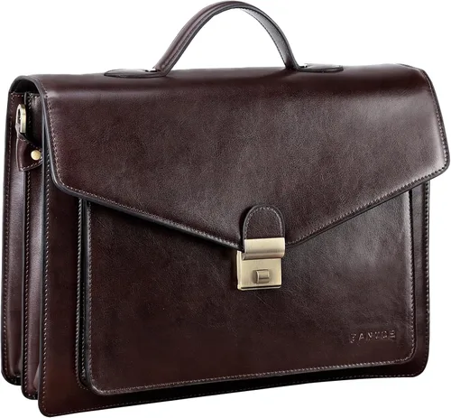 Banuce Maletín de cuero vintage para hombres con cerradura de fijación 14 pulgadas bolsas de negocios bolsas de hombro color marrón oscuro Marrón