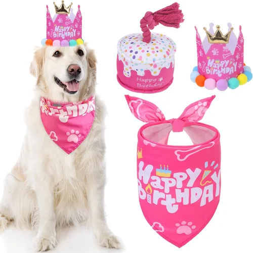 Miniatura 10 de Mihachi Suministros para fiestas de cumpleaños para perros, bandana y sombrero con número, bufanda triangular para regalo de decoración, perros
