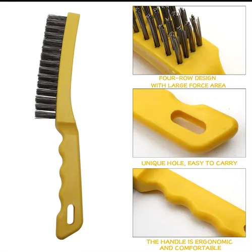Miniatura 5 de Juego de 2 cepillos de alambre para rascar, acero inoxidable resistente de 11 pulgadas con mango de plástico, herramienta de mano para doblar