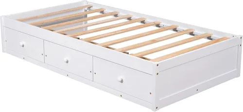 Miniatura 8 de Bellemave Base de cama de plataforma individual con 3 cajones de almacenamiento, cama de madera tamaño individual con listones de soporte, marco