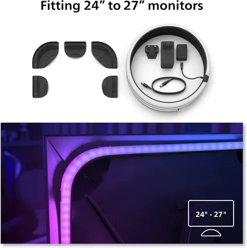 Miniatura 3 de Philips Hue Tira de luz LED de PC con degradado de ambiente blanco y de color para monitores de 24 a 27 pulgadas, requiere Hue Hub, compatible