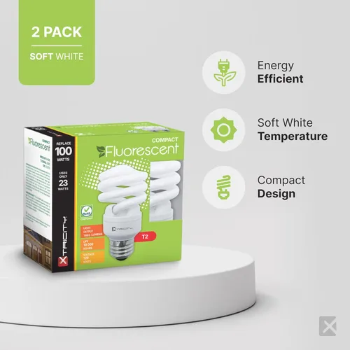 Miniatura 3 de Xtricity Bombillas fluorescentes compactas T2 en espiral, base E26, 23 W (equivalente a 100 W), blanco suave de 2700 K, 1600 lúmenes, CFL, 120 V