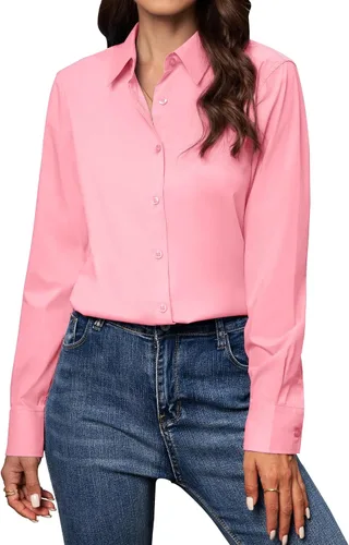 Miniatura 6 de Gleeivy Camisas con botones para mujer de ajuste clásico, camisa de vestir, camisa de trabajo, de negocios, casual, de manga larga, blusa, tops A