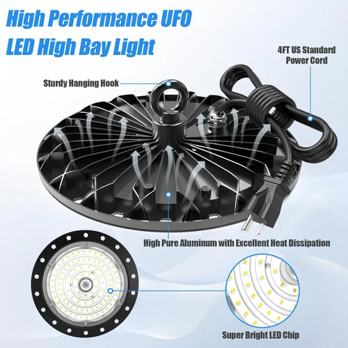 Miniatura 3 de loyal Luces LED de alta bahía: iluminación comercial regulable UFO 6000K - para almacén, garaje, taller, gimnasio, con cable de enchufe de EE. UU