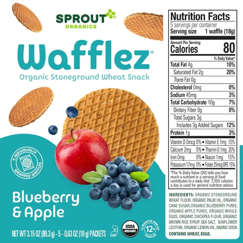 Miniatura 8 de Sprout Alimento orgánico para bebés, aperitivos para niños pequeños etapa 4, gofres de manzana y arándanos, gofres de una sola porción, 5