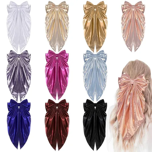 Miniatura 10 de 10 piezas de pasadores grandes de cinta para el pelo con colas largas para mujeres y niñas, TOKUFAGU accesorios vintage franceses para el cabello