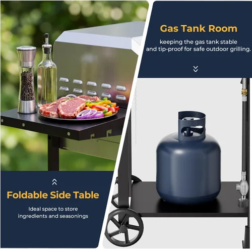 Miniatura 7 de Electactic Parrilla de gas propano de 2 quemadores, parrilla de barbacoa de acero inoxidable de 16,000 BTU con mesas laterales plegables, diseño