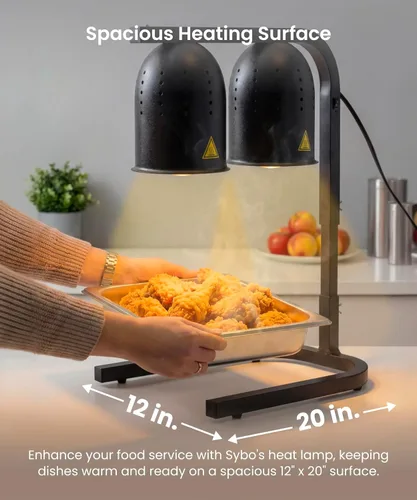 Miniatura 3 de SYBO DL2112 Lámpara de calor para alimentos de grado comercial, calentador de alimentos eléctrico portátil, 2 bombillas de 500W con soporte Negro