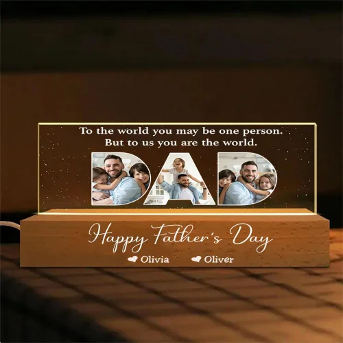 Inserto de foto para papá con bloque acrílico personalizado para el Día del Padre, luz nocturna LED, foto personalizada con nombres de niños, regalo