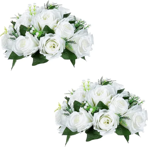 Sziqiqi - 2 flores artificiales, flores de seda, 15 tallos para centros de mesa de flores o arreglos colgantes. Blanco puro