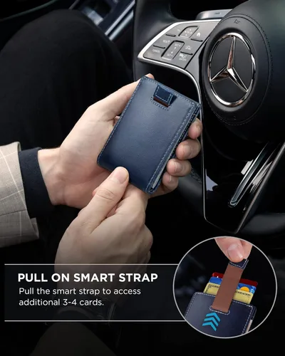 Miniatura 30 de SERMAN BRANDS - Billetera sencilla de cuero genuino con bloqueo RFID para hombre, billetera delgada con bolsillo frontal y clip para dinero