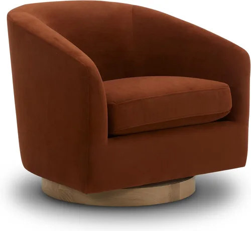 CHITA Silla Giratoria de Acento, Silla Barrel Tapizada en Terciopelo con Certificación FSC para Sala de Estar, Completamente Ensamblada, Naranja