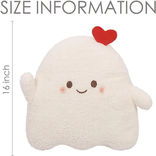 Miniatura 6 de ARELUX Bonita almohada de felpa de fantasma, corazón blanco suave, fantasma, muñeco de nieve, muñeco de nieve, juguete divertido para decoración