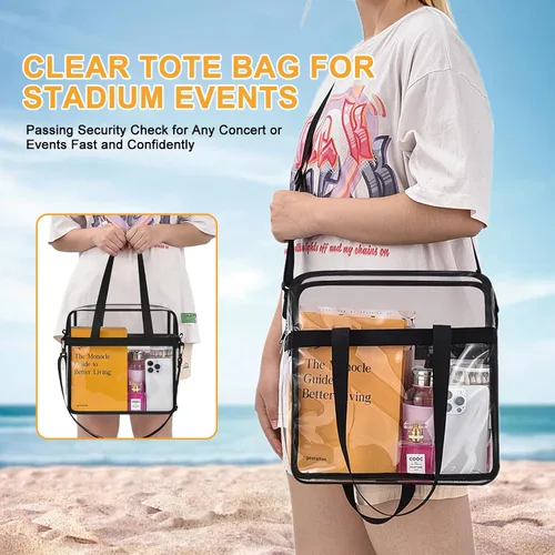 Miniatura 2 de Bolsa transparente para eventos en estadios bolsa transparente con correas ajustables para conciertos de trabajo, viajes, solo un bolsillo