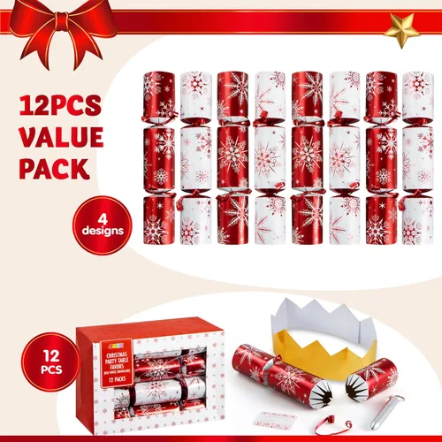 Miniatura 2 de JOYIN Paquete de 12 recuerdos de fiesta de Navidad sin broches con diseño de copo de nieve rojo y blanco con suministros de fiesta para niños