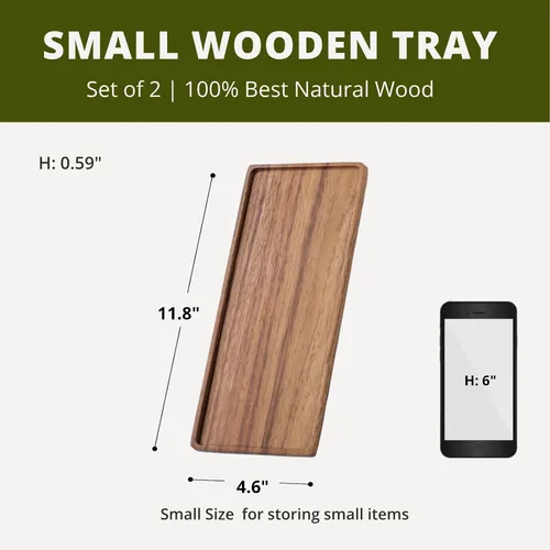 Miniatura 2 de Vandroop Mini bandeja de madera para servir, pequeña bandeja de madera para té y café (juego de 2, M)