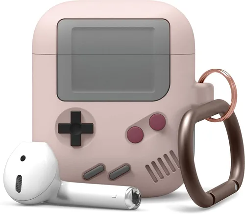 Miniatura 10 de Elago AW5 Compatible con estuche para AirPods 1 y 2, diseño de juego clásico con llavero, construcción de silicona duradera (gris claro)