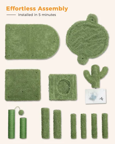 Miniatura 6 de MUTTROS Árbol de gato Cactus de 40" con torre para gatos, hamaca de alfombra grande de metal, poste para arañar para gatos de interior con Verde