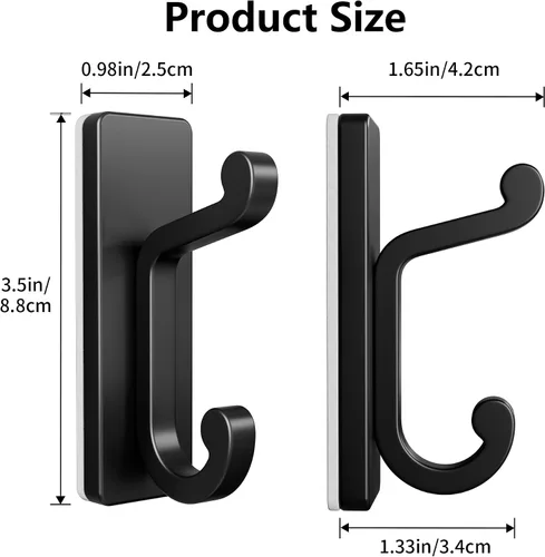 Miniatura 5 de Paquete de 6 ganchos negros autoadhesivos para pared, ganchos adhesivos para ropa, toallas, batas, llaves, bolso, mochila, ganchos resistentes