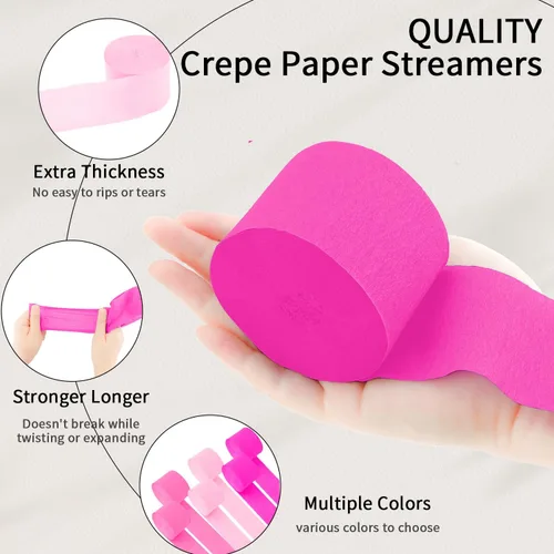 Miniatura 3 de Serpentinas de papel crepé – 6 rollos, 492 pies, paquete de 6 serpentinas de fiesta de color rosa claro y rosa intenso para decoraciones