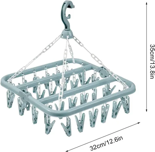 Miniatura 3 de Clip plegable y colgador de goteo, 1/2 piezas de ganchos plegables con 32 clips de secado, estante de secado plegable con 32 clips para secar Azul