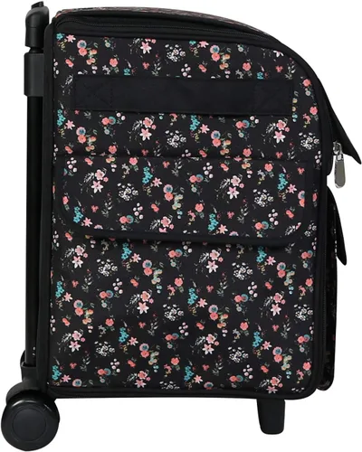 Miniatura 8 de Everything Mary Bolsa para máquina de serger rodante, funda de transporte floral negra para máquinas Overlock, compatible con Brother, Singer