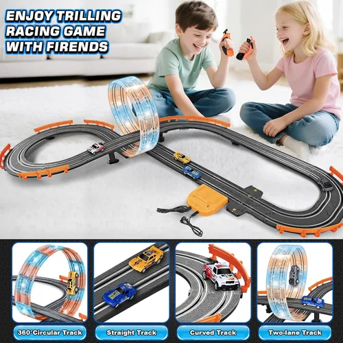 Miniatura 2 de Conjuntos de Pista de Carreras de Coches de Ranura con 4 Coches de Ranura, Regalos de Cumpleaños y Navidad Ideales para Niños, Edades 6 7 8-12
