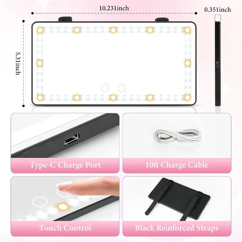 Miniatura 4 de SINGARO Espejo de tocador con visera solar para automóvil, espejo de maquillaje recargable con 60 LED, 3 modos de luz y control táctil regulable